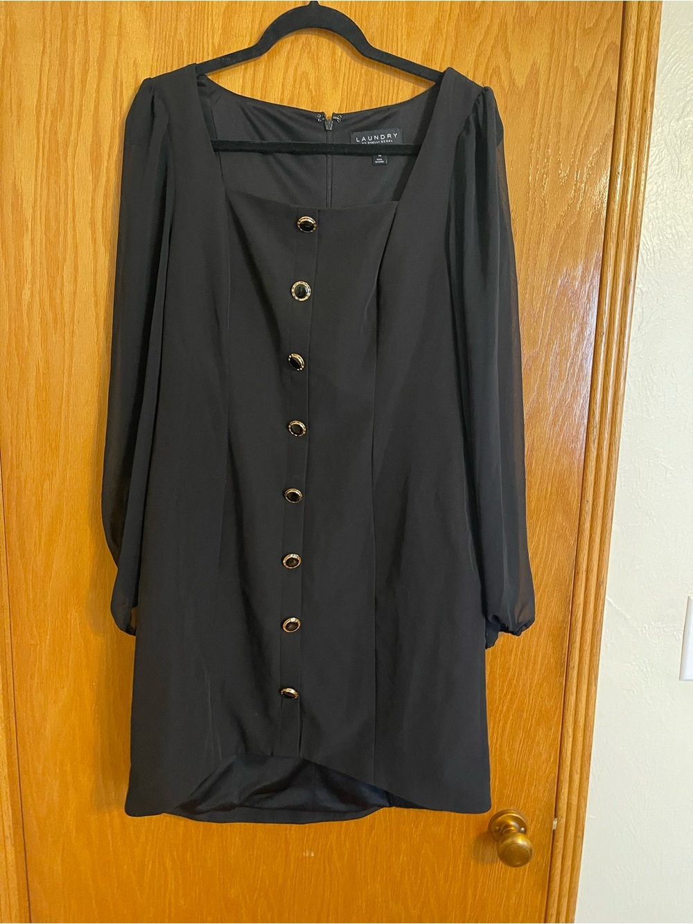 Laundry By Shelli Segal Black Dress with Gold Trim Button